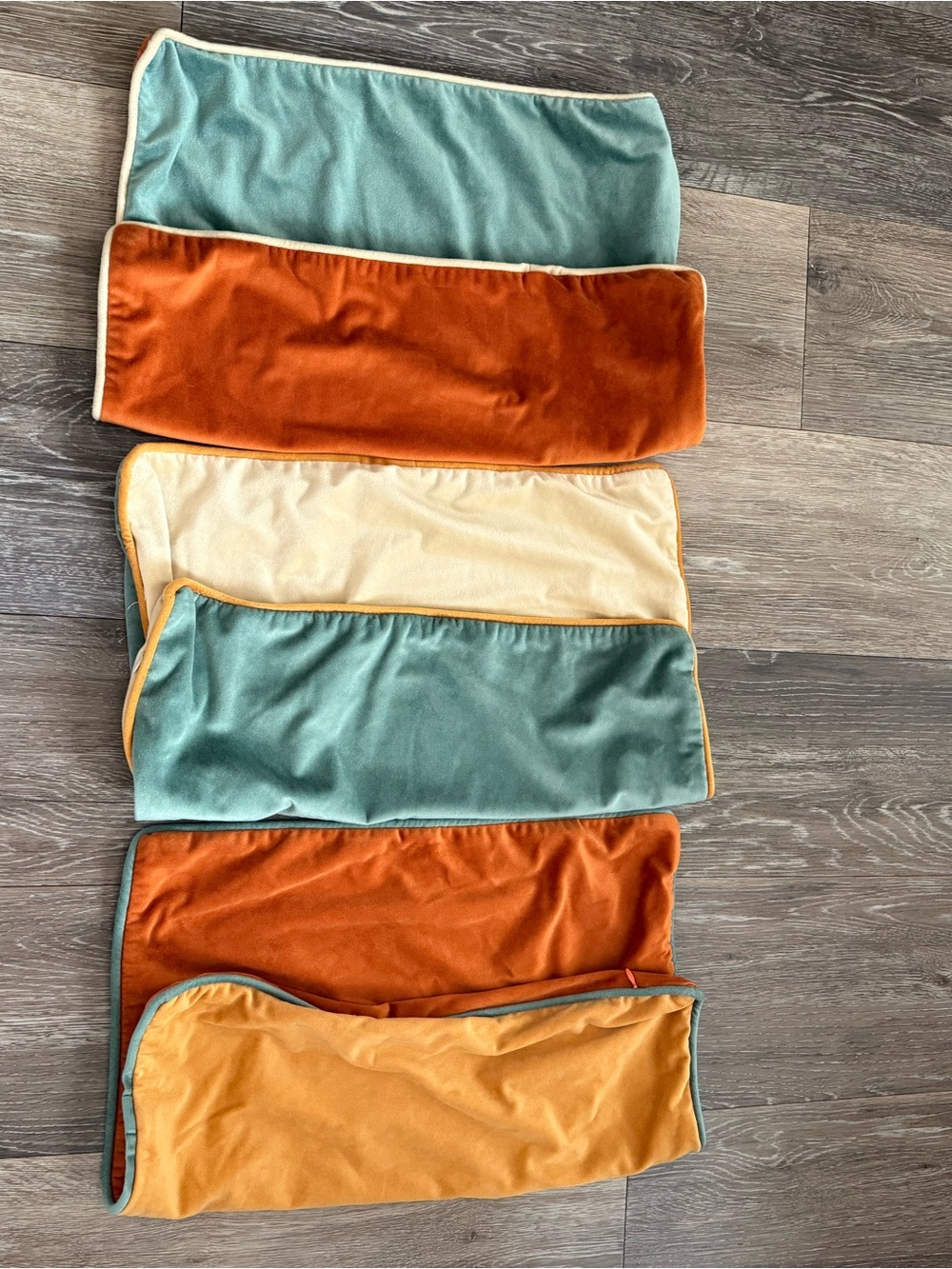Reversible Teal, Rust & Cream Color-Block Accent Pillow Covers washable Velvet